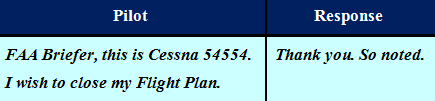 Closing Flight Plan with FAA Briefer: Step 1